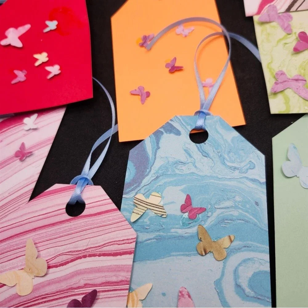 Hand Crafted Butterfly Colorful Gift Tags Thank You Cards Set of 12 - Picture 3 of 6
